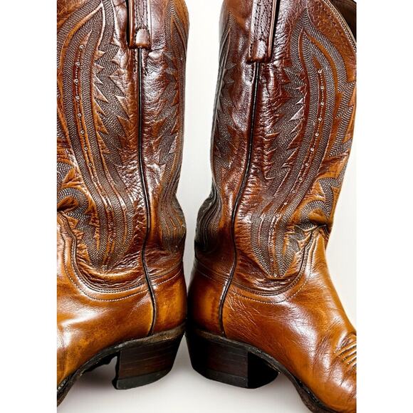 Vtg Lucchese 2000 Men\'s Boots Size 8.5 D Brown Leather Cowboy Western T3013R4 main image 6